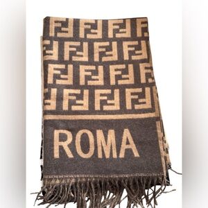 Fashion Luc Beige and Dark Brown Logo Scarf